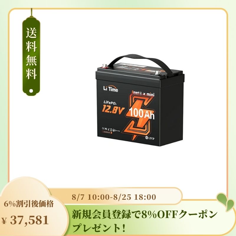 LiTime 12V100Ah リン酸鉄リチウムイオンバッテリー 1280W 12V 100AhMini Bluetooth付きリン酸鉄リチウムイオンバッテリー
