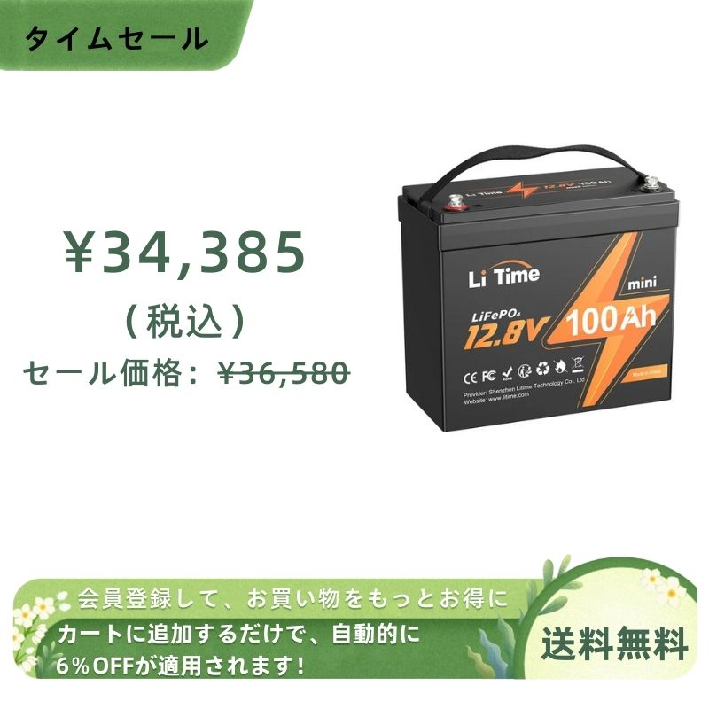 【LiTime】12V100Ah リン酸鉄リチウムイオンバッテリー 1280W LiTime 12V 100Ah サブバッテリー用リン酸鉄リチウムイオン