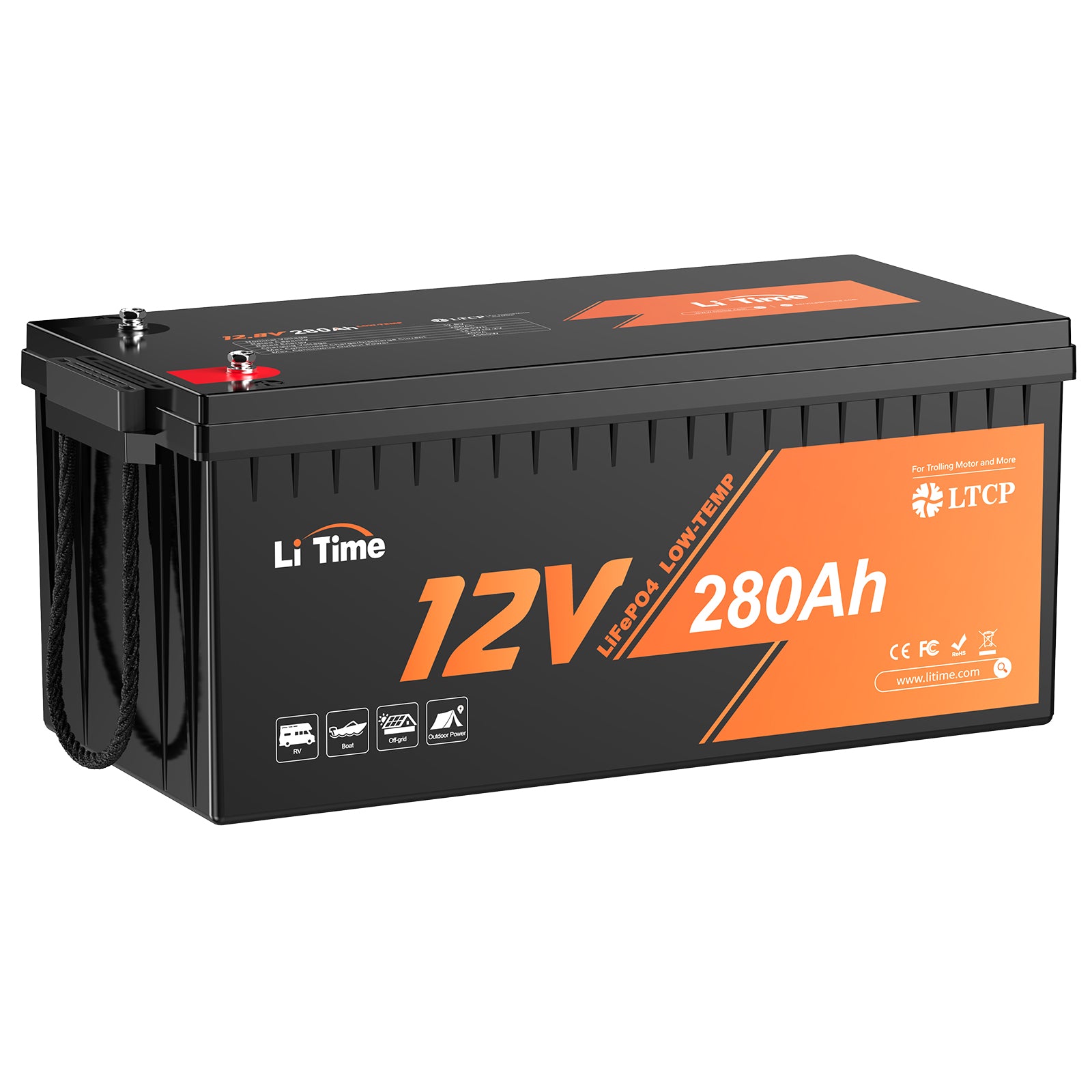 LiTime 12V 280Ah 低温保護付きリン酸鉄リチウムイオンバッテリー 200AのBMS 3584Wh - 1個 12V280Ah
