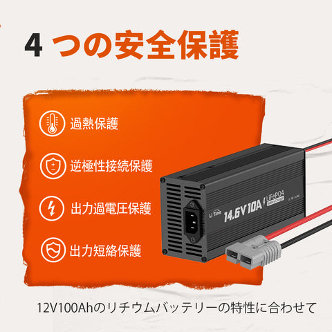 LiTime 14.6V10A リン酸鉄リチウムバッテリー専用・速い充電器   12Vバッテリー適用