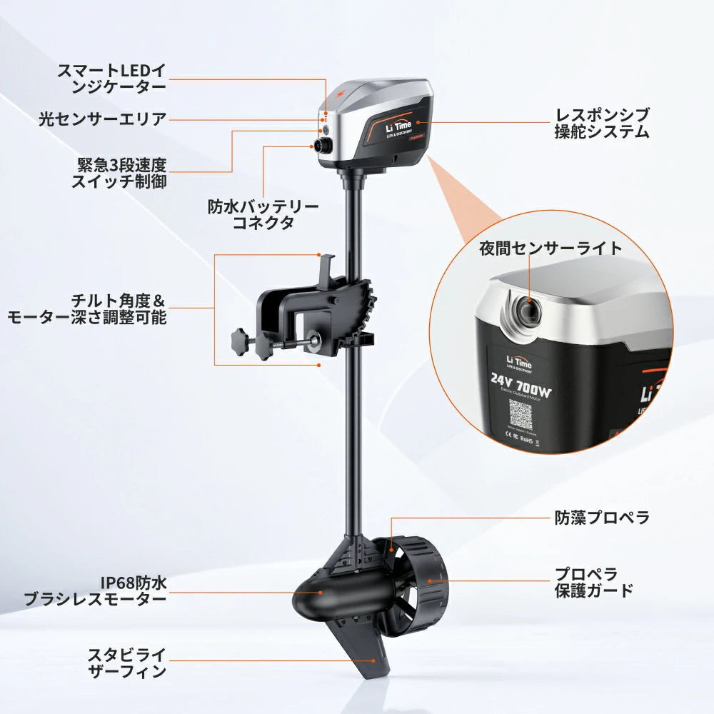 LiTime Argoseeker A1｜24V700W無線リモコン付き電動船外機構成と構造