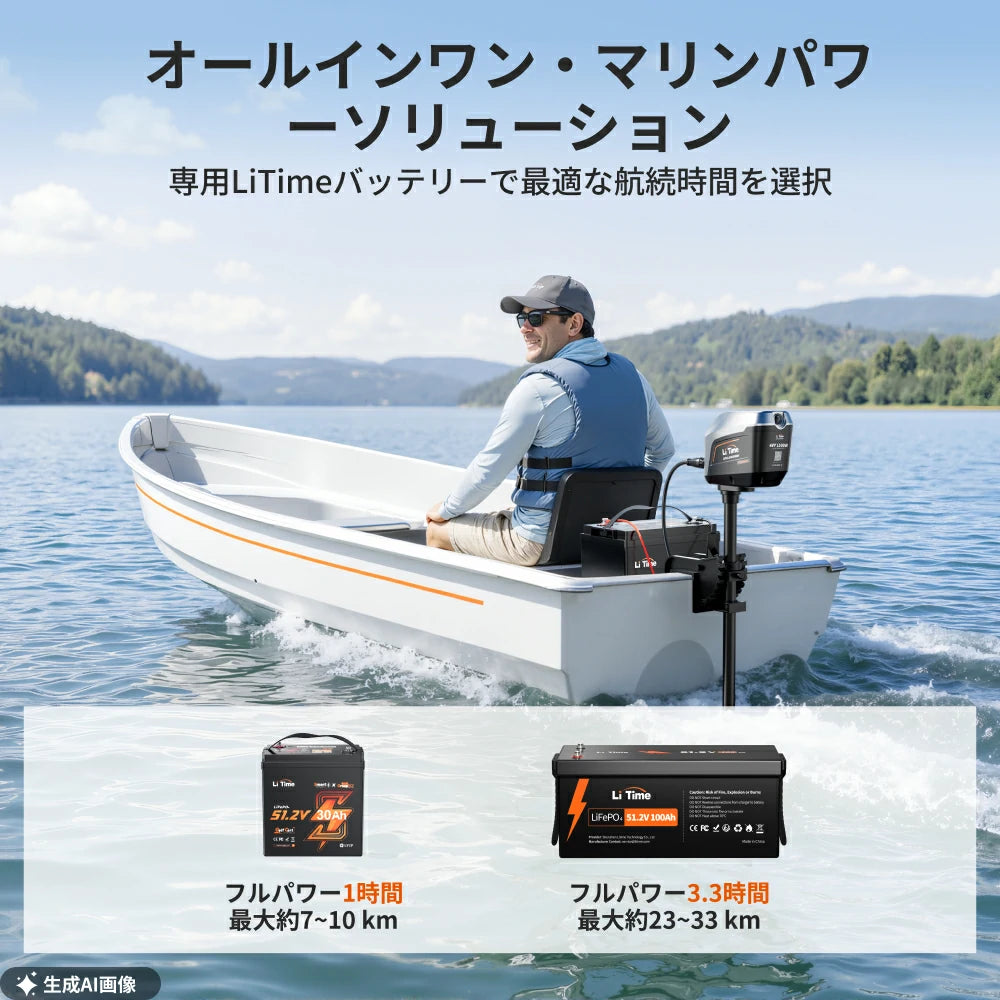 【予約販売】LiTime Argoseeker A2｜5馬力相当 48V1500W電動船外機｜無線リモコン付き