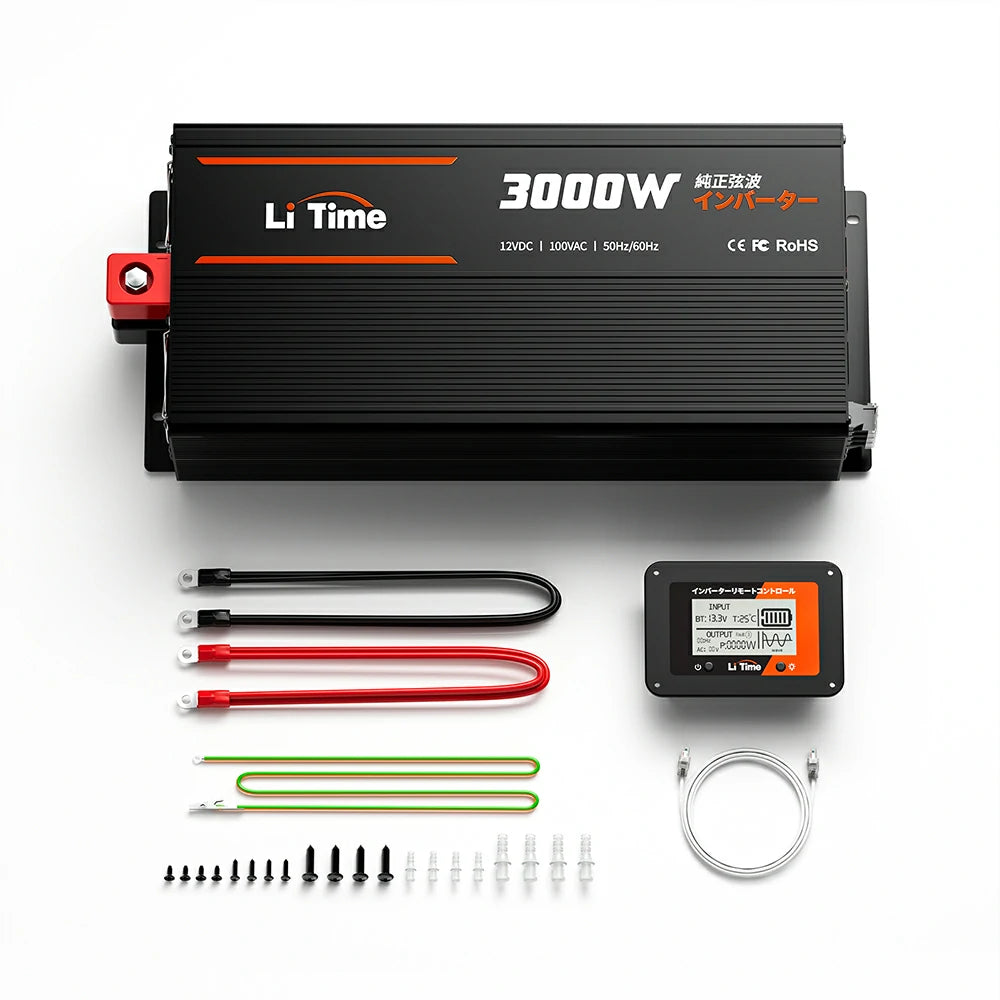 LiTime 12V3000W 正弦波インバーター、付属品完備