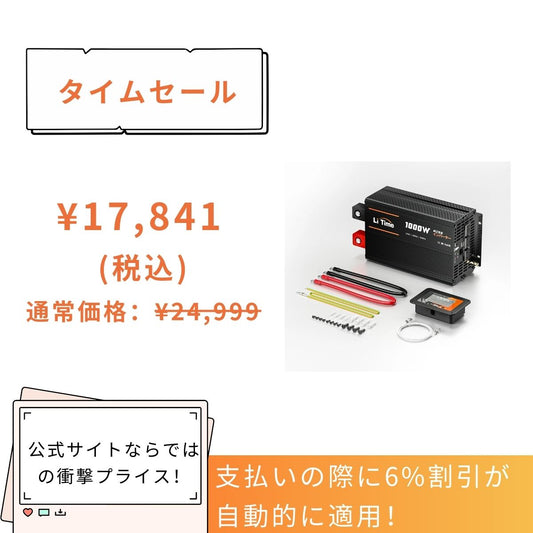 LiTime 12V1000W 車インバーター 50Hz/60Hz周波数切替可能 1200