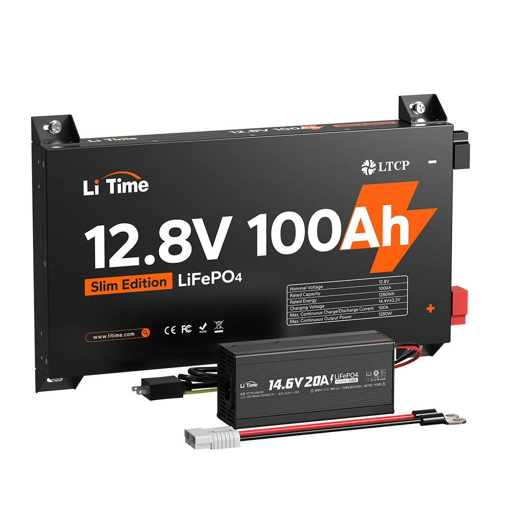 LiTime 12V 100Ah 超薄型リン酸鉄リチウムイオンバッテリー｜軽量・高