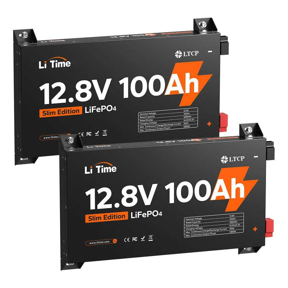 LiTime 12V100Ah 超薄型リン酸鉄リチウムイオンバッテリー2個