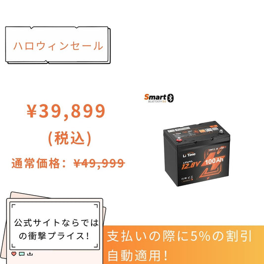 【39,899円限定、割引自動適用】12V 100Ah  Bluetooth内蔵  リン酸鉄リチウムイオンバッテリー 1200