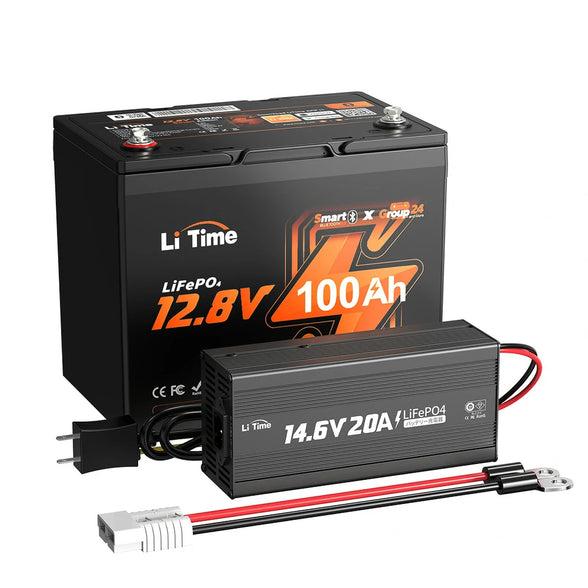 大容量バッテリーおすすめ、12Vバッテリー100Ah＋LiFePO4対応充電器20A
