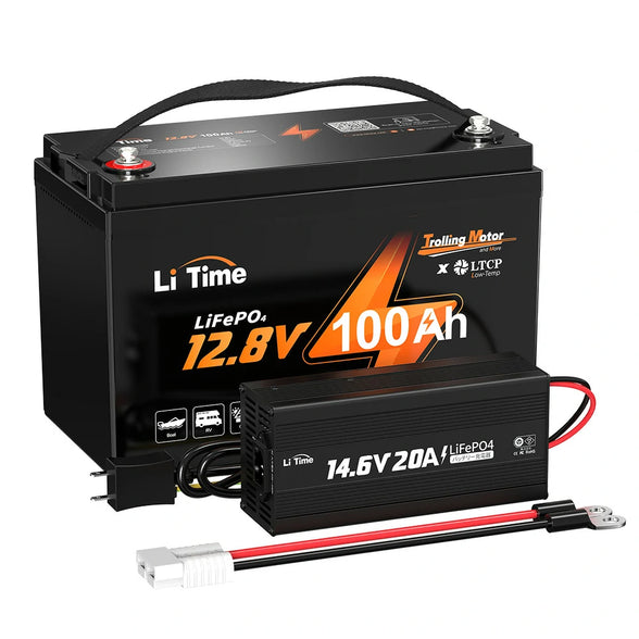 大容量バッテリーおすすめ、12Vバッテリー100Ah＋LiFePO4対応充電器20A、エレキモーター用