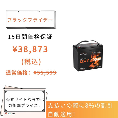 【38,873円限定、割引自動適用】12V 100AhMini  Bluetooth内蔵  リン酸鉄リチウムイオンバッテリー