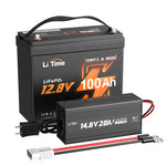 大容量バッテリーおすすめ、12Vバッテリー100Ah＋LiFePO4対応充電器20A