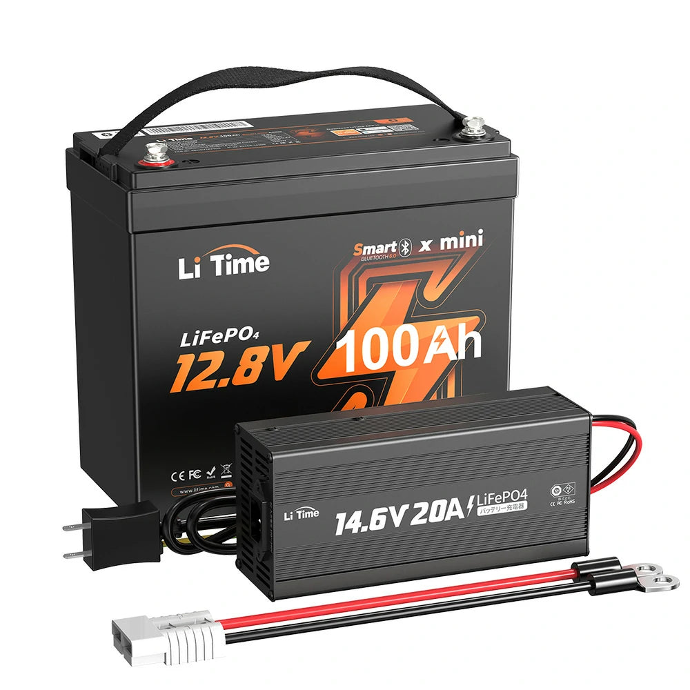 大容量バッテリーおすすめ、12Vバッテリー100Ah＋LiFePO4対応充電器20A