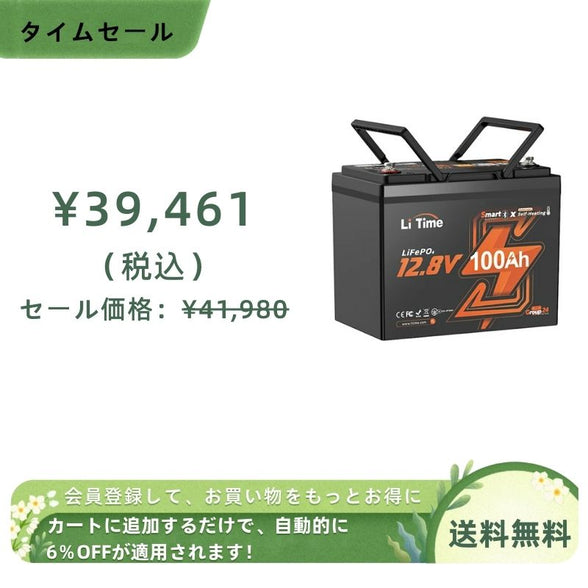 LiTime 12V100Ah Bluetooth&ヒーター付きバッテリー