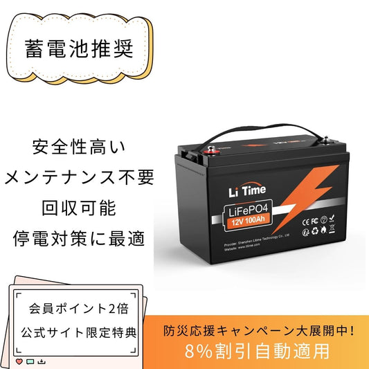 LiTime 12V 100Ah LiFePO4 リン酸鉄リチウムイオンバッテリー 内蔵100A BMS - LiTime-JP