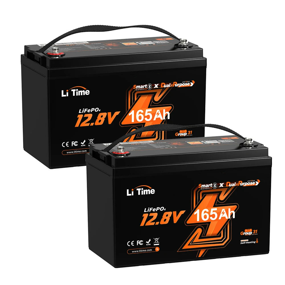 船外機・エレキモーター対応のLiTime 12V 165Ah Bluetooth＆ヒーター付きバッテリー 2個