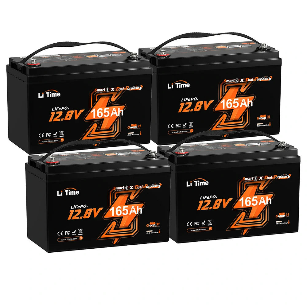 船外機・エレキモーター対応のLiTime 12V 165Ah Bluetooth＆ヒーター付きバッテリー 4個
