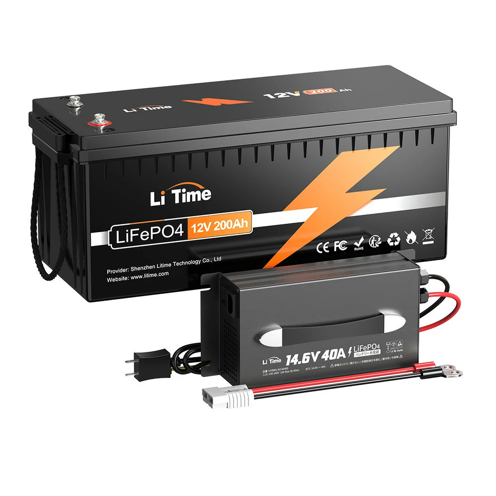 大容量バッテリーおすすめ、12Vバッテリー200Ah＋LiFePO4対応充電器40A