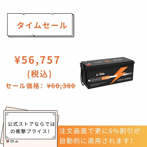 LiTime 12V 200Ah サブバッテリー用リン酸鉄リチウムイオンバッテリー
