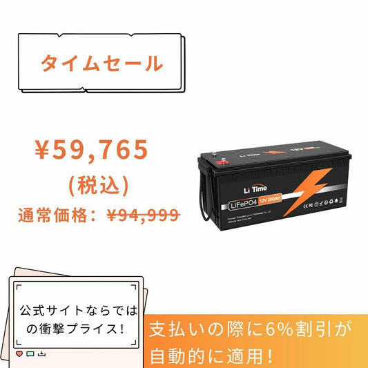 LiTime 12V 200Ah サブバッテリー用リン酸鉄リチウムイオンバッテリー 1200