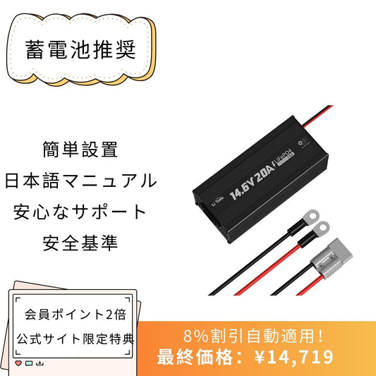 【14,719円限定、割引自動適用】LiTime 14.6V 20A リン酸鉄リチウムイオンバッテリー充電器 1200