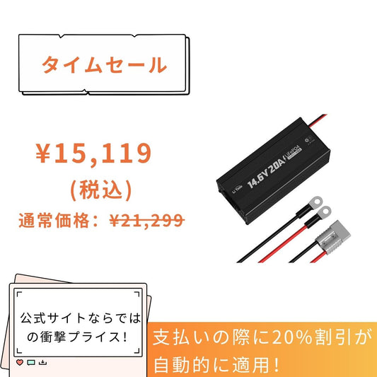 LiTime 14.6V 20A バッテリー充電器 1200