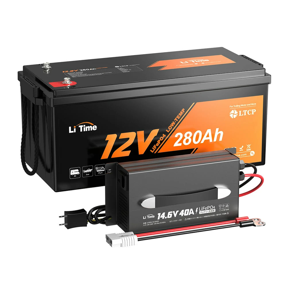 大容量バッテリーおすすめ、12Vバッテリー280Ah＋LiFePO4対応充電器40A