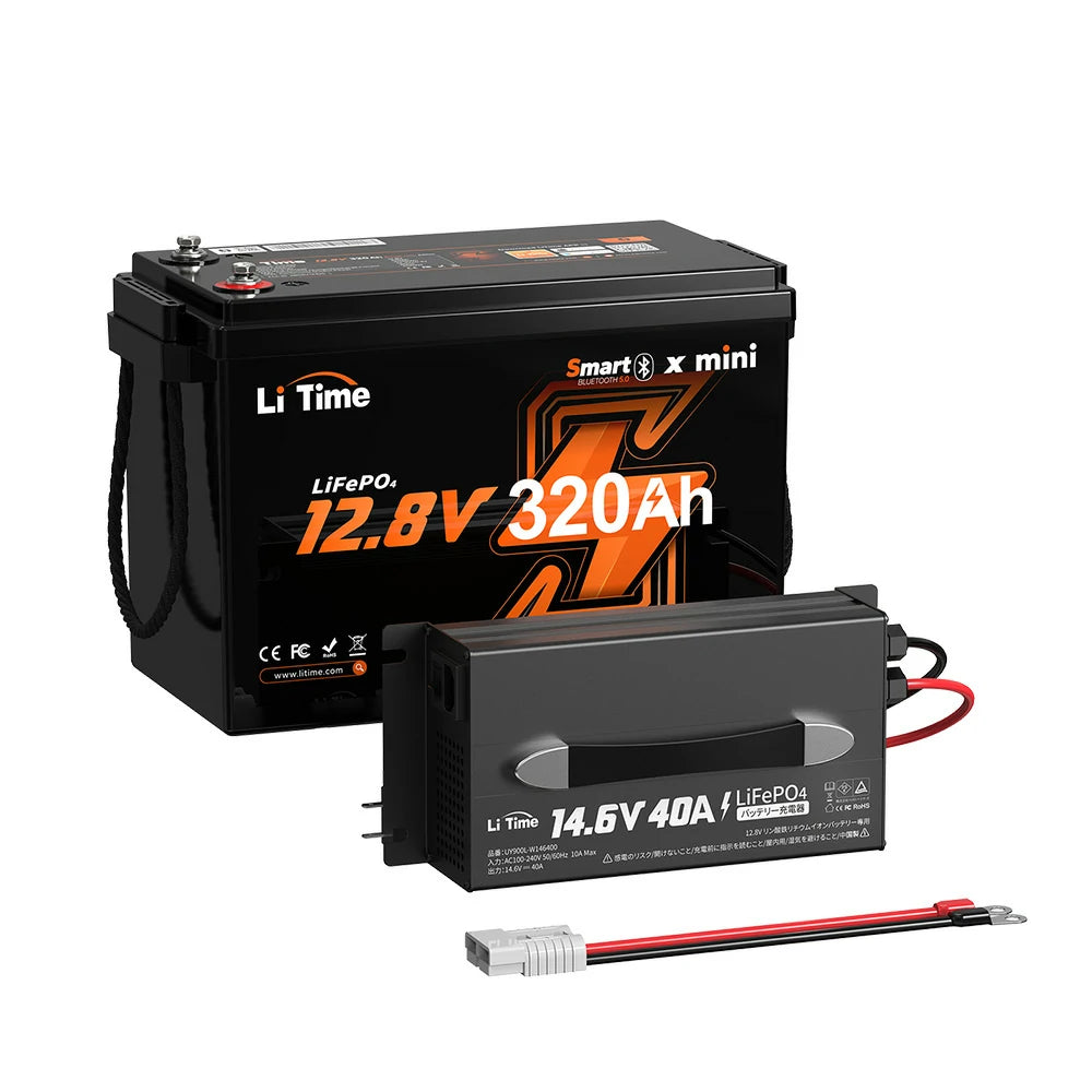 LiTime 12V 320Ah Mini Bluetooth付きリン酸鉄リチウムイオンバッテリー｜軽量で大容量の12Vバッテリー+12V40A充電器