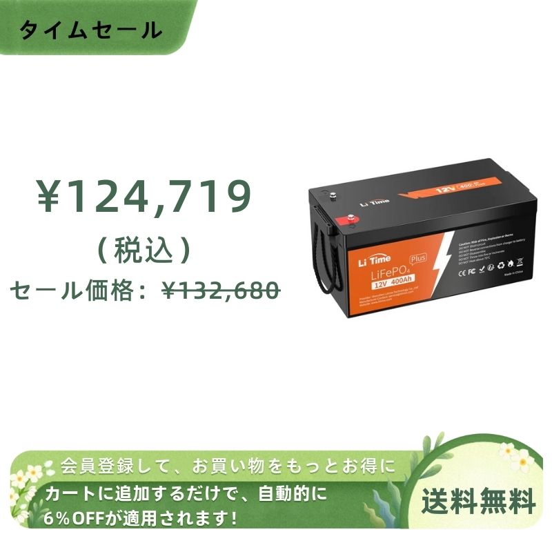 LiTime 12V 400Ah サブバッテリー用リン酸鉄リチウムイオン