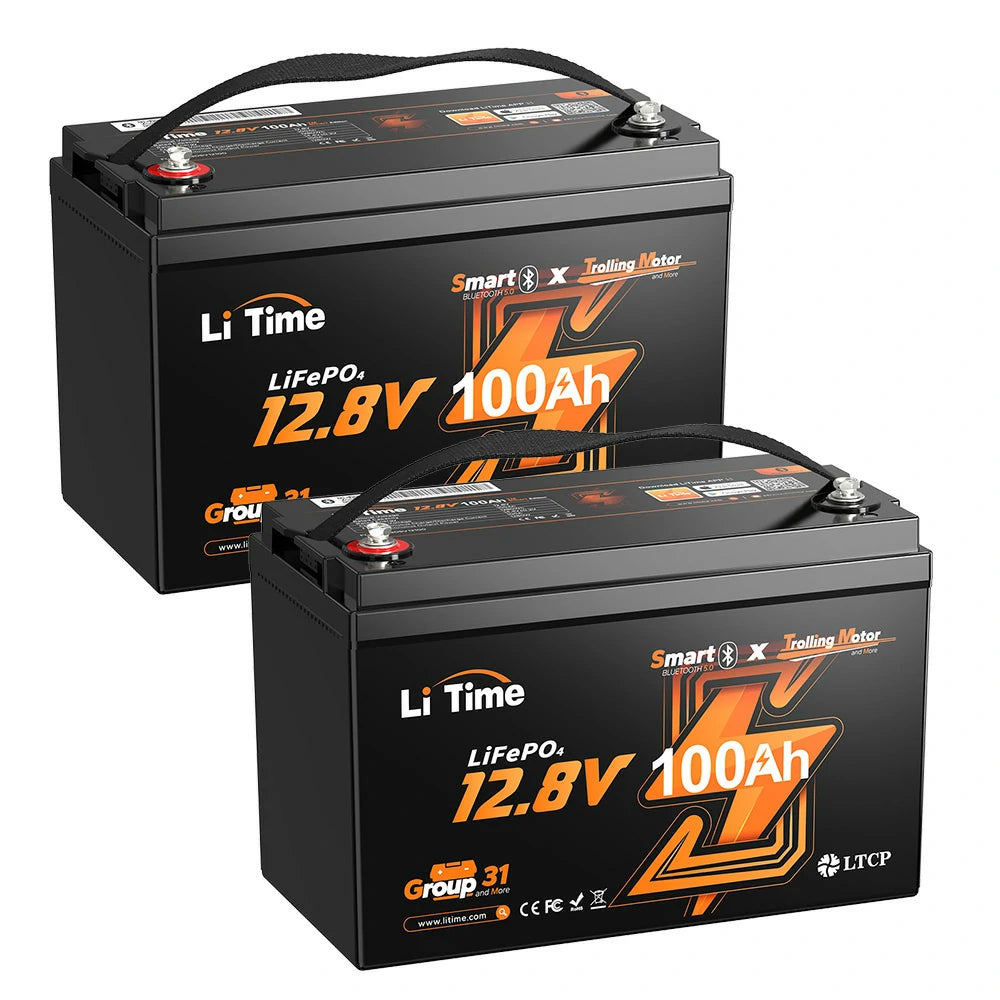 LiTime 12V 100Ah Bluetoothエレキモーター用リン酸鉄リチウムイオンバッテリー