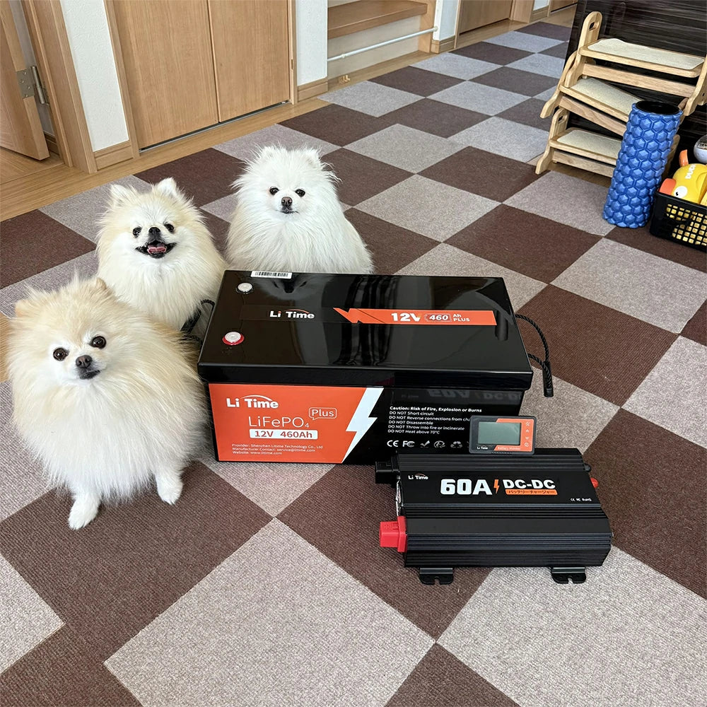 大容量バッテリー12v460Ahと走行充電器60Aの併用