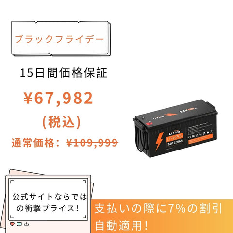 LiTime 24V 100Ah リン酸鉄リチウムイオン バッテリー