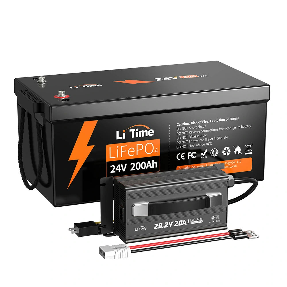 24Vバッテリーおすすめ、200Ah大容量バッテリーとLiFePO4バッテリー充電器20A