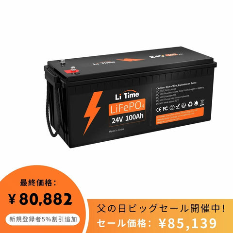 LiTime 24V 100Ah LiFePO4 リン酸鉄リチウムイオン 100ah バッテリー 