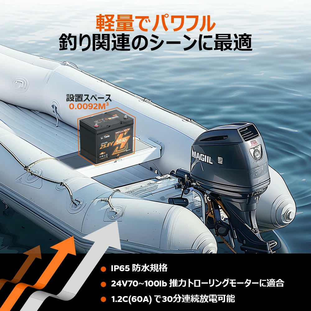 低温保護付き24Vバッテリー 50ah