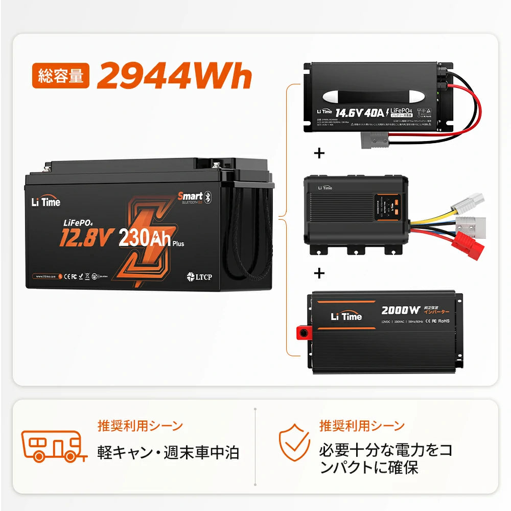 12V 230Ah Bluetooth内蔵 リン酸鉄リチウムイオンバッテリー – LiTime-JP