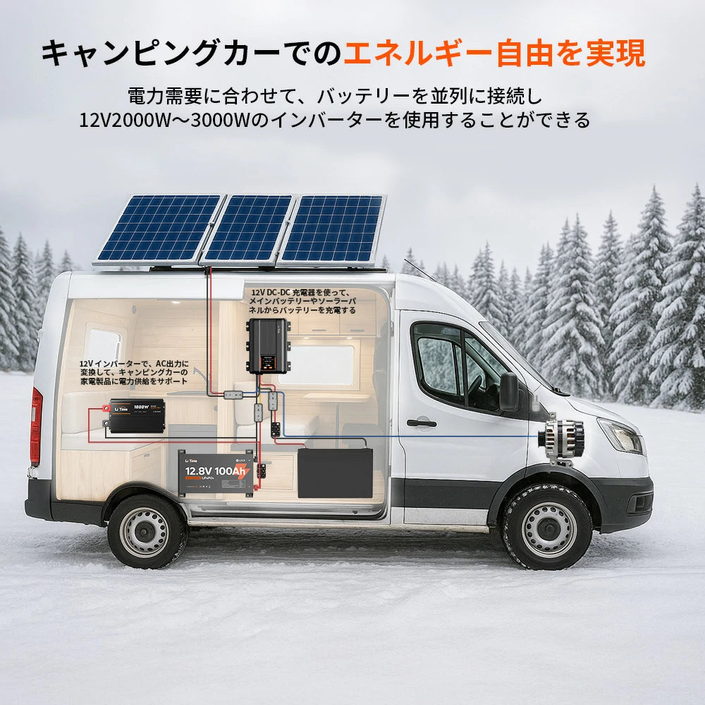 LiTime 12V100Ah 超薄型 リチウム金属ケースバッテリー