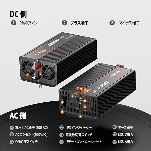 正弦波インバータ　2000w IKEMI インバーター 12v 正弦波 2000w 24v 100v 50/60HZ切替 DC AC 5m