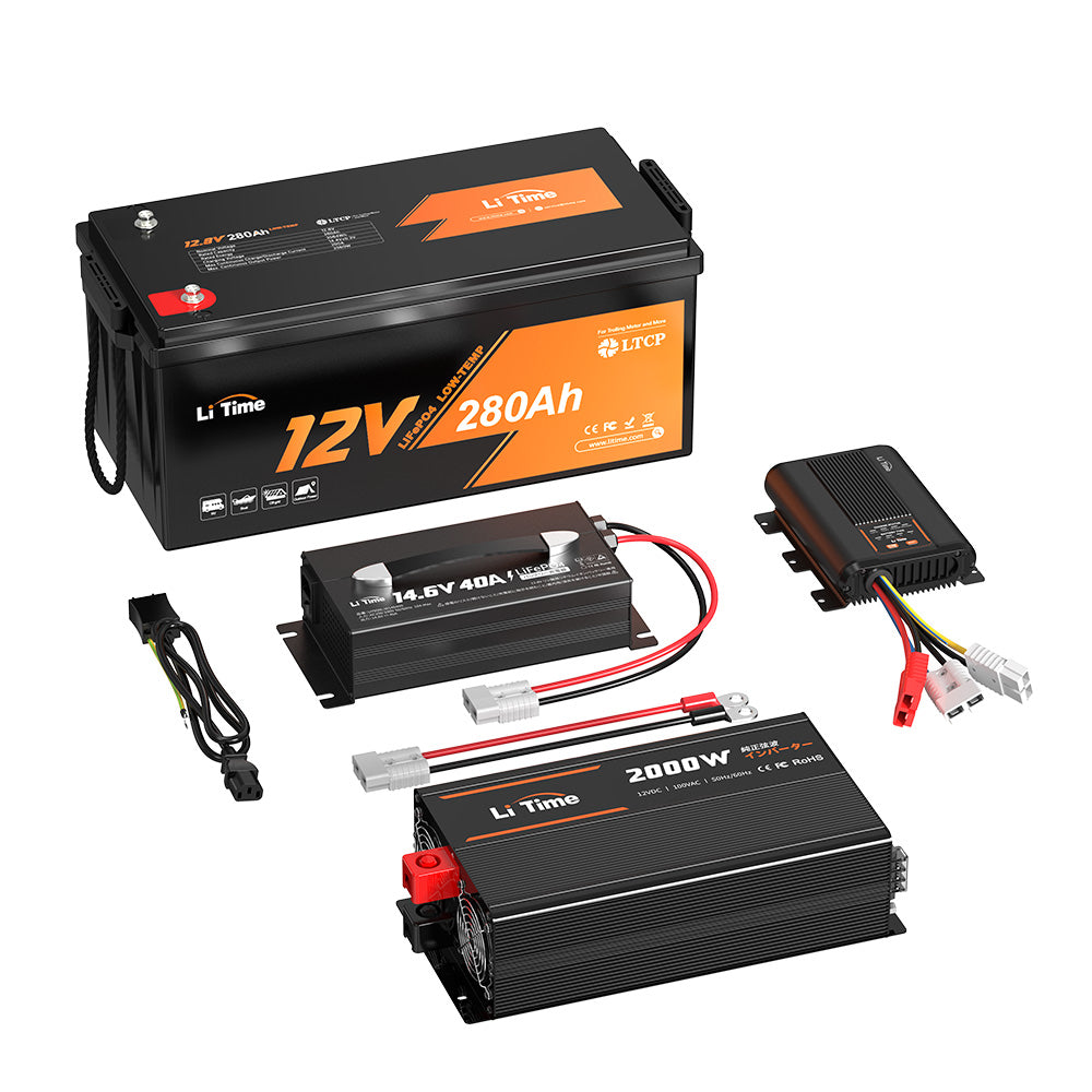 レノジー　LiTime リン酸鉄リチウムバッテリー　走行充電器　インバーター LiTime 12V 280Ah サブバッテリー用リン酸鉄リチウムイオンバッテリー