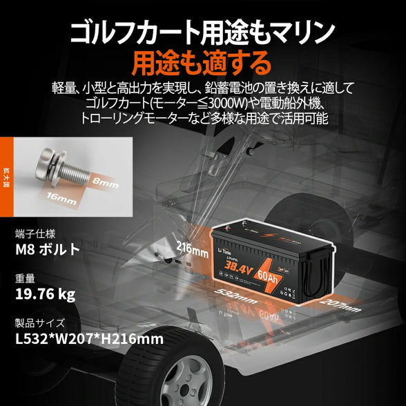 ゴルフカート、マリンに対応する36Vバッテリー