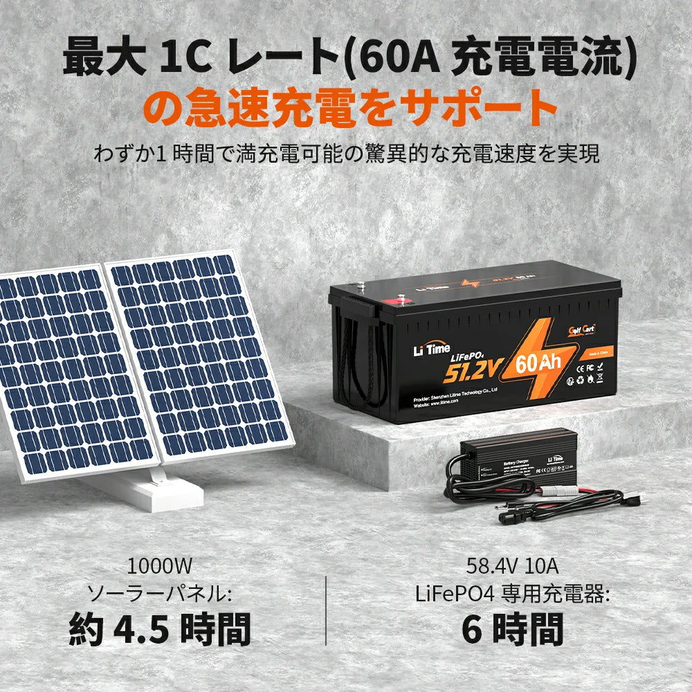 急速充電可能な48v バッテリー​60A充電電流