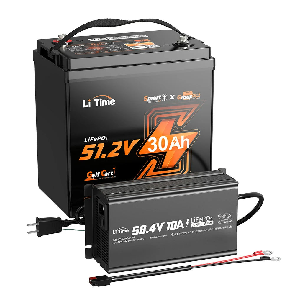 48Vバッテリーおすすめ、LiFePO4対応充電器との写真