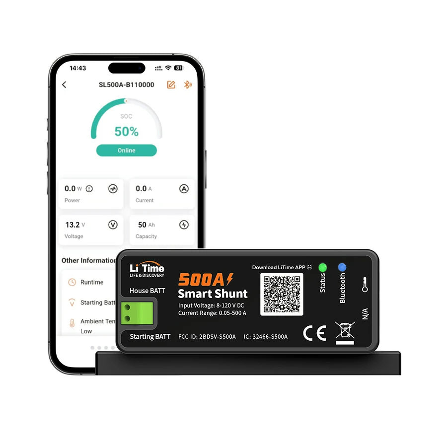 LiTime 500A スマートバッテリーモニター（シャント） Bluetooth対応 | オフグリッド用リアルタイム監視