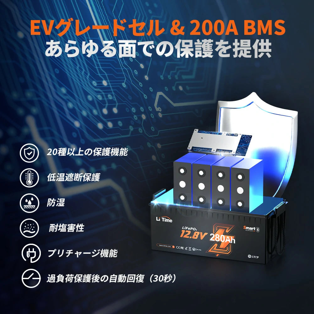 LiTime 12V280Ah Bluetooth付きサブバッテリー