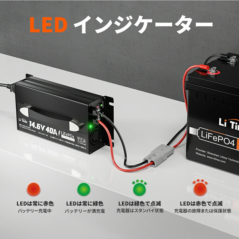 LiTime 14.6V 40A バッテリー充電器 | 12V LiFePO4リチウムイオン電池 LiTime 14.6V 40A バッテリー充電器 | 12V LiFePO4リチウムイオン電池