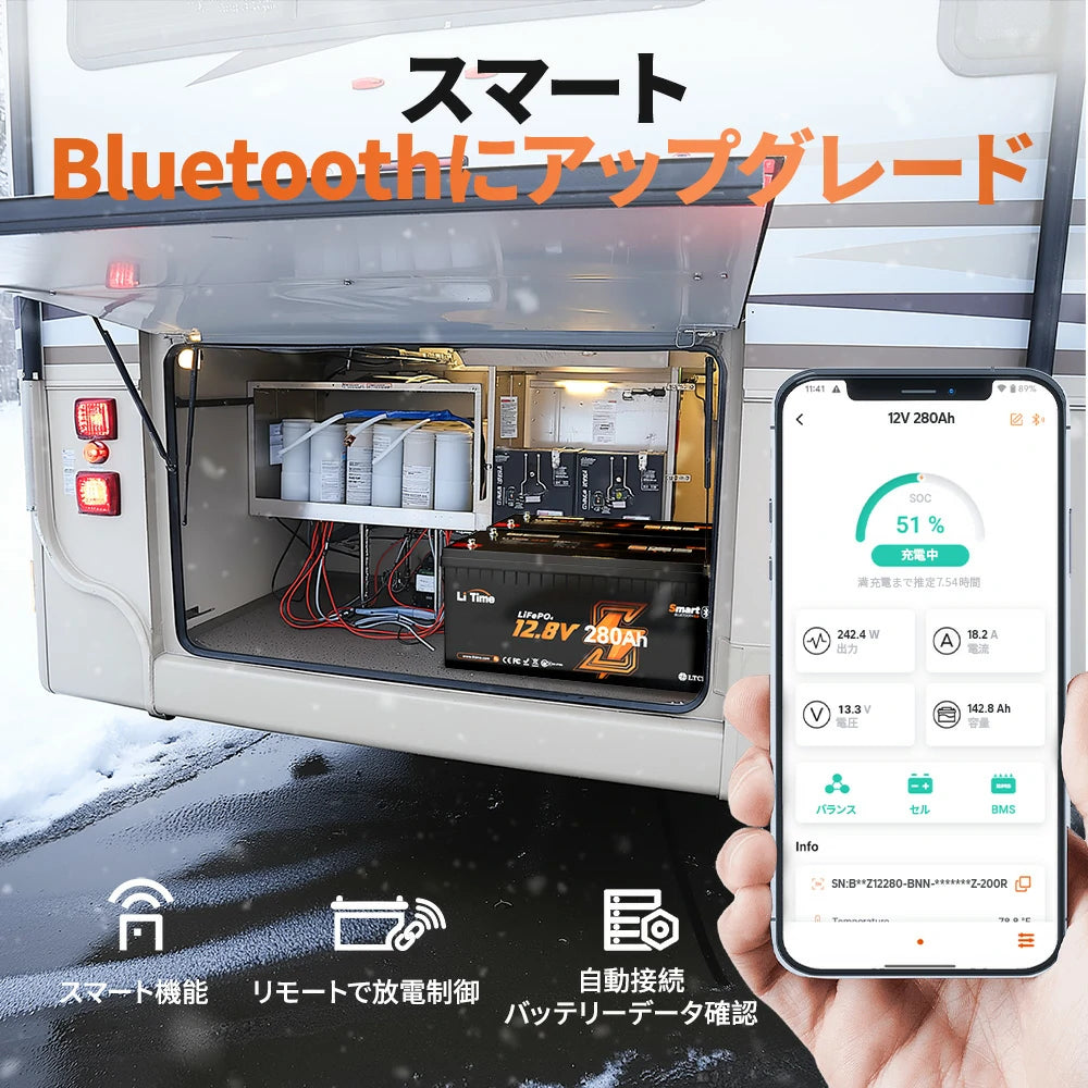 LiTime 12V280Ah Bluetooth付きサブバッテリー