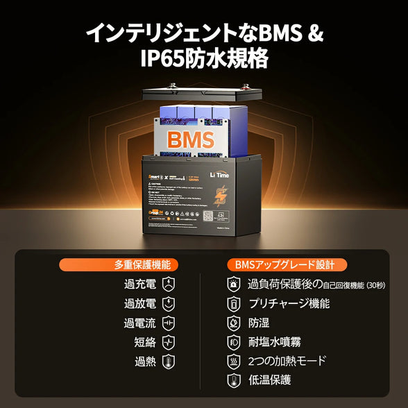 最新BMSによる多重保護機能付き、安全性が高い12Vバッテリーおすすめ