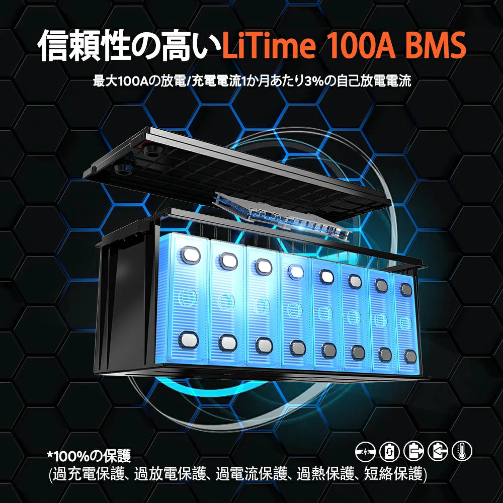 BMS保護付き 24V100Ah バッテリー大型