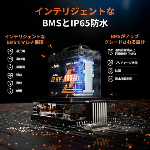 【38,873円限定、割引自動適用】12V 100AhMini  Bluetooth内蔵  リン酸鉄リチウムイオンバッテリー