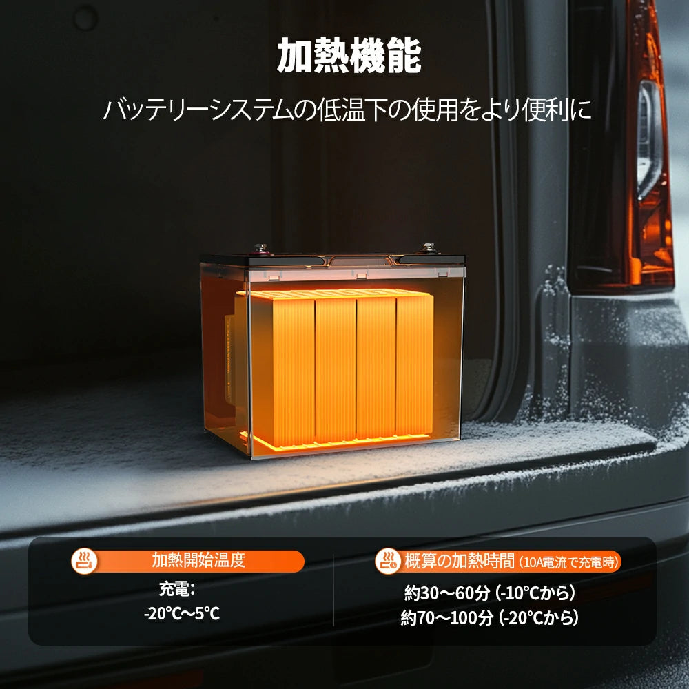加熱機能で低温環境でもバッテリーを使用可能