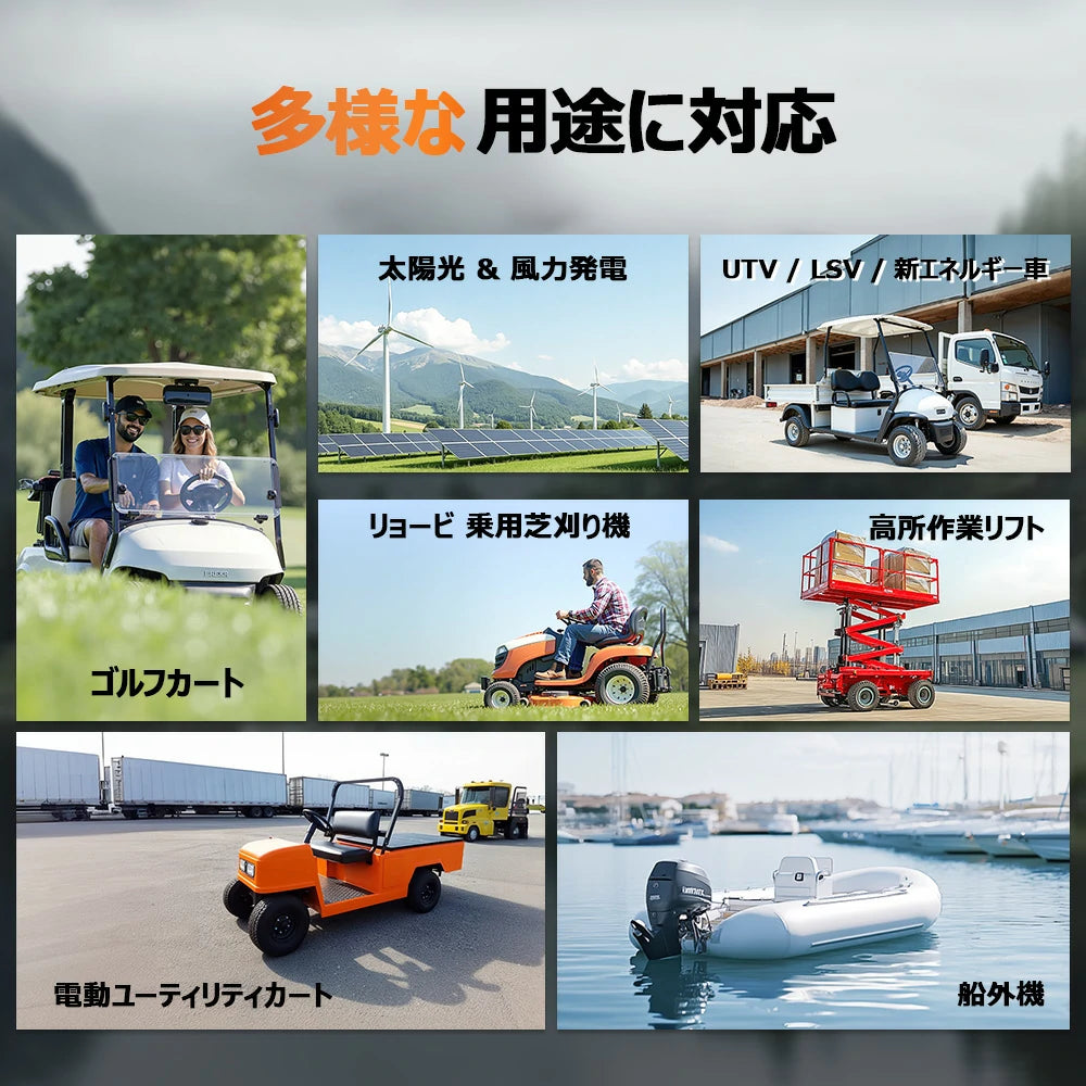 ゴルフカートなどの用途に対応48Vバッテリー